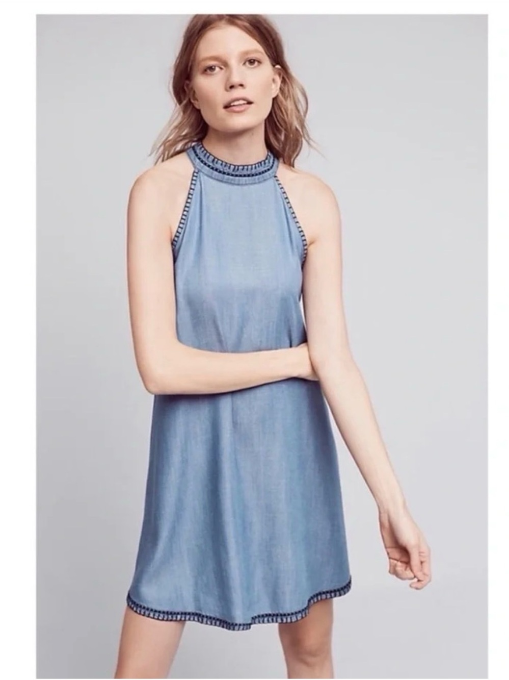 NWOT cloth & stone Light Blue Chambray Halter Mini Dress